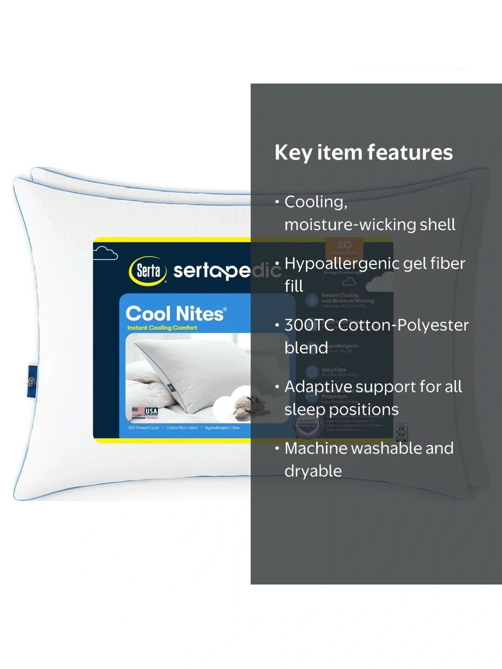 Sertapedic Cool Nites Bed Pillow, 2 Pack Queen Size Bed Pillow Set